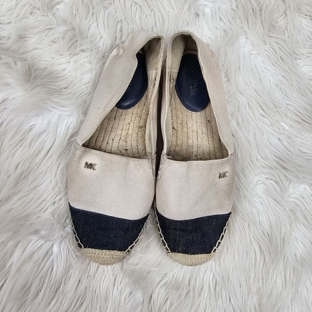 MICHAEL KORS women's Kendrick size 8 toe cap slip on Espadrilles white/black